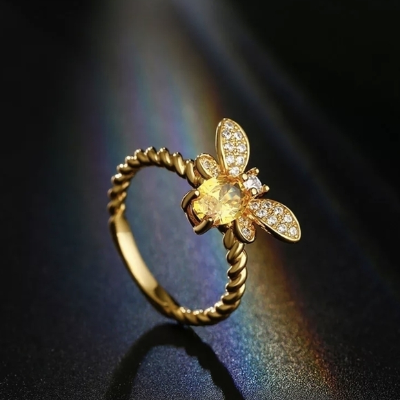 DAINTY Gold Plated Citrine Bee Ring - Picture 7 of 7